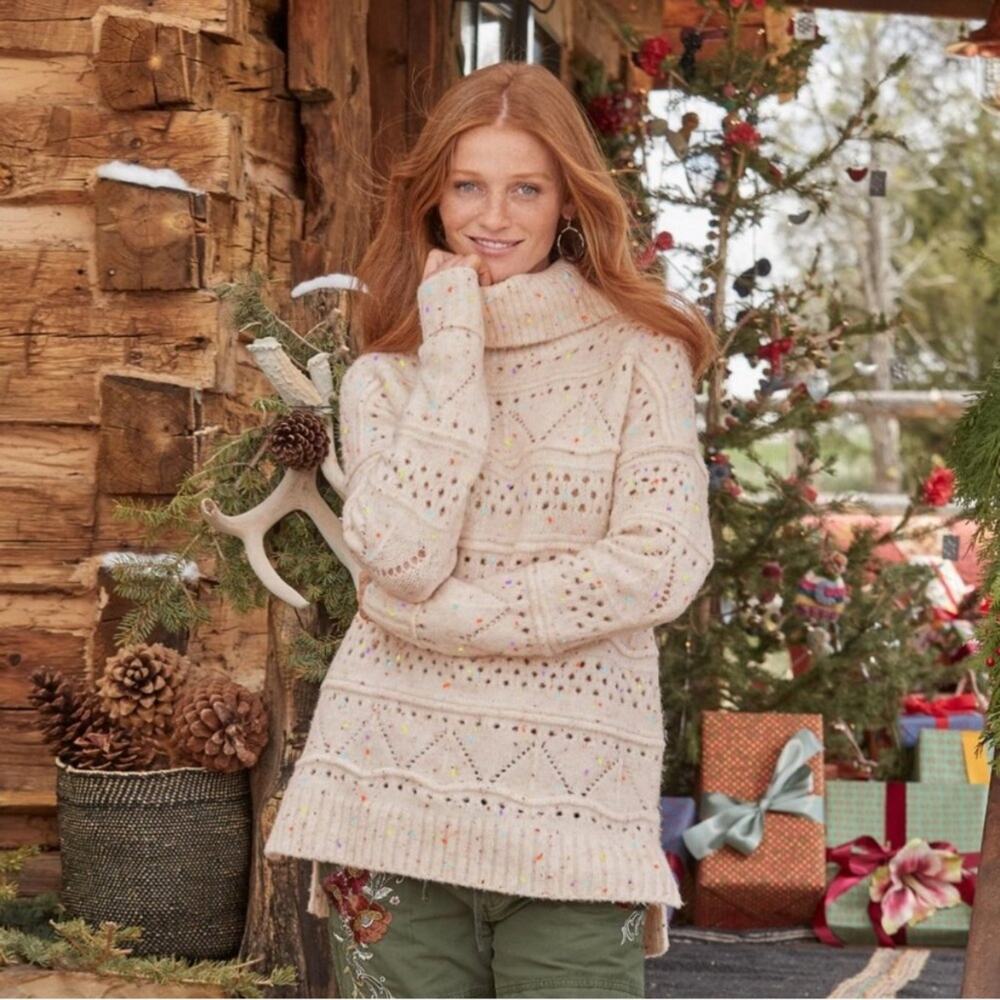 Sundance Linton Sweater Ivory Fleck Oversized Cowl Neck Size extra large rainbow